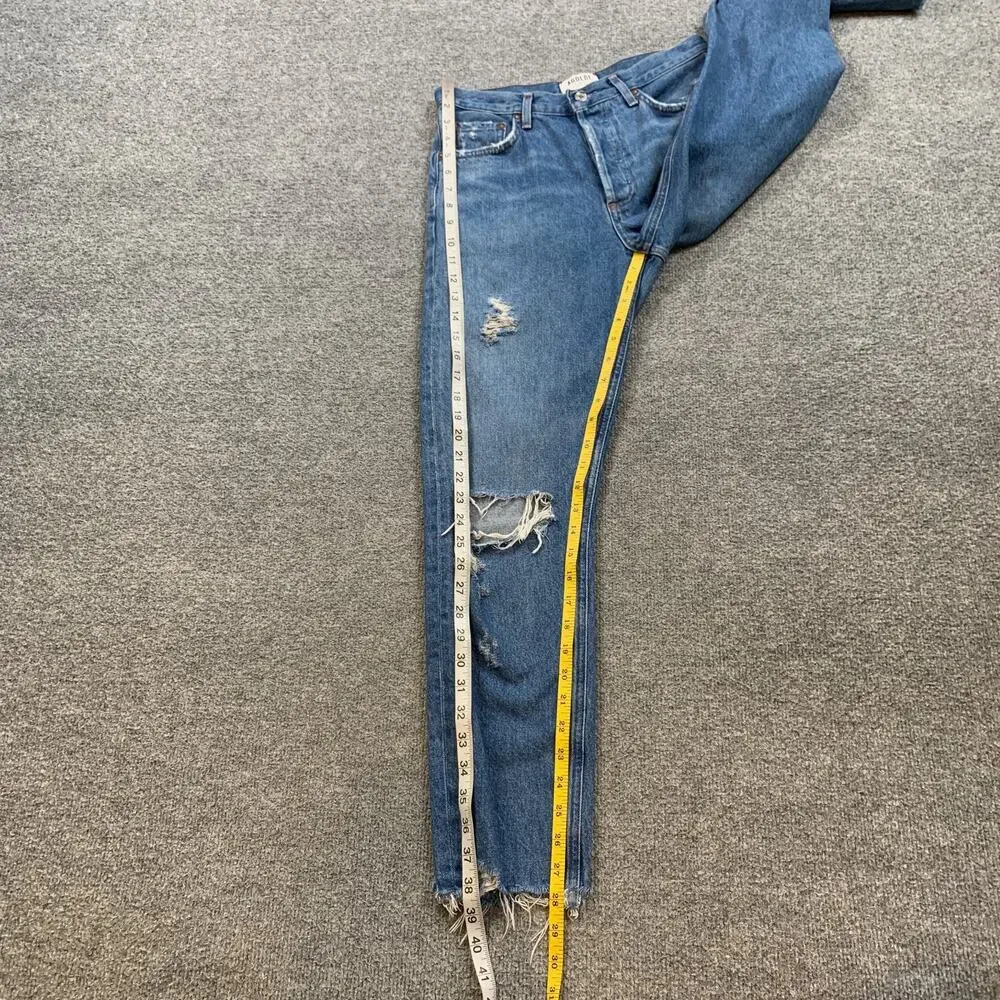 Agolde Jeans Womens 27 Denim Jamie High Rise Distressed Straight Leg Raw Hem
